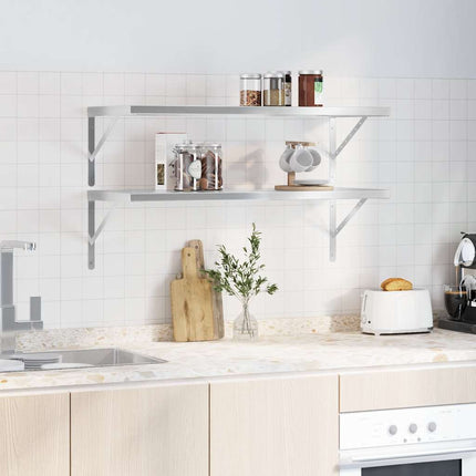 Vägghyllor 2 st 100x40 cm silver rostfritt stål