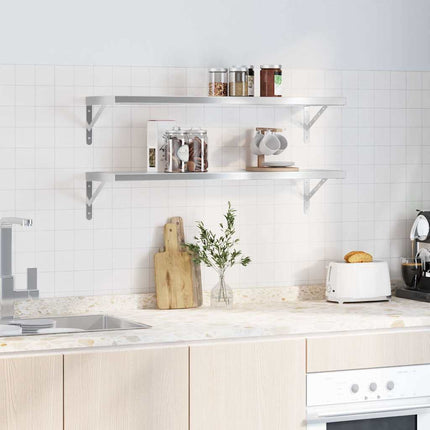 Vägghyllor 2 st 100x30 cm silver rostfritt stål