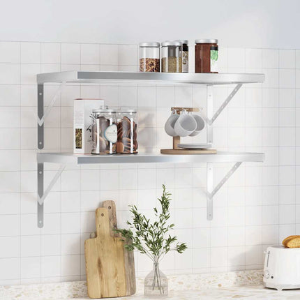 Vägghyllor 2 st 75x40 cm silver rostfritt stål