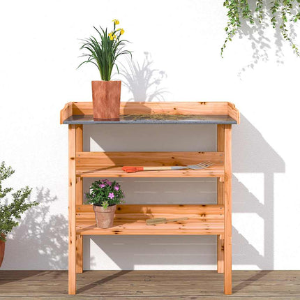 Växtbord med hylla brun 78x38x82,5 cm massivt granträ