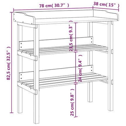 Växtbord med hylla brun 78x38x82,5 cm massivt granträ