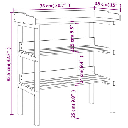 Växtbord med hyllor grå 78x38x82,5 cm massivt granträ