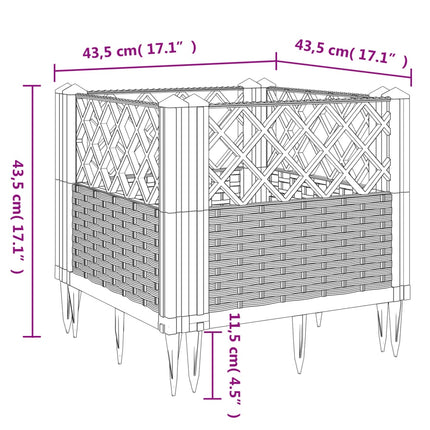 Odlingslåda med piggar svart 43,5x43,5x43,5 cm PP