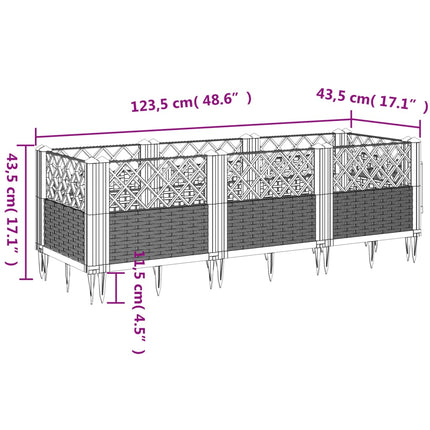 Odlingslåda med piggar ljusgrå 123,5x43,5x43,5 cm PP