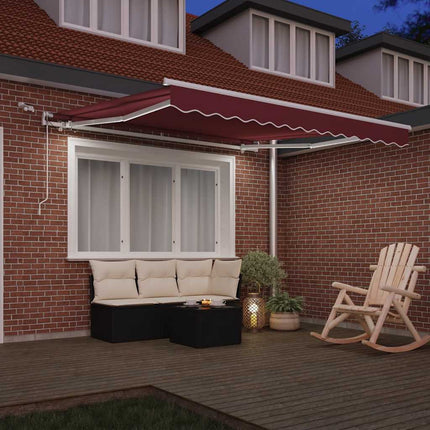 Markis automatiskt infällbar med LED vinröd 300x250 cm