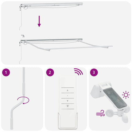 Markis automatiskt infällbar med LED vinröd 300x250 cm