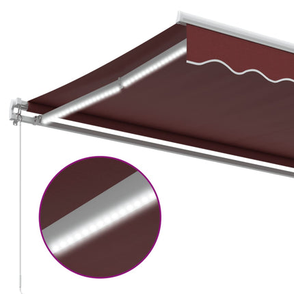 Markis manuellt infällbar med LED vinröd 350x250 cm