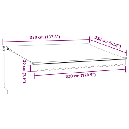Markis manuellt infällbar med LED vinröd 350x250 cm