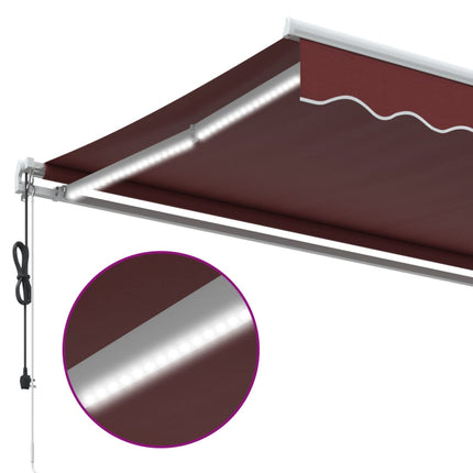 Markis automatiskt infällbar med LED vinröd 400x350 cm