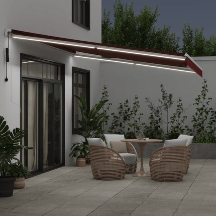 Markis automatiskt infällbar med LED vinröd 450x350 cm