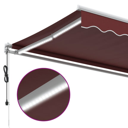 Markis automatiskt infällbar med LED vinröd 450x350 cm