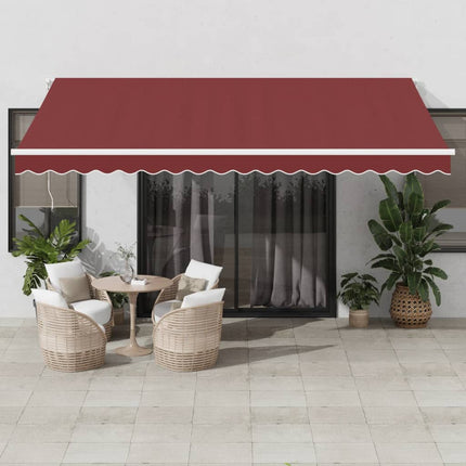 Markis automatiskt infällbar med LED vinröd 450x350 cm
