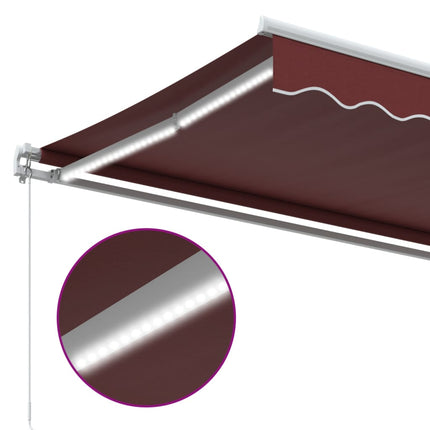 Markis manuellt infällbar med LED vinröd 500x350 cm