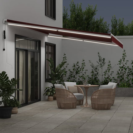Markis automatiskt infällbar med LED vinröd 500x350 cm