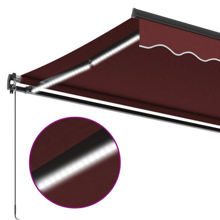 Markis manuellt infällbar med LEDs vinröd 400x350 cm