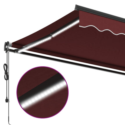 Markis automatiskt infällbar med LEDs vinröd 500x350 cm