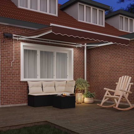 Markis manuellt infällbar med LEDs brun 300x250 cm