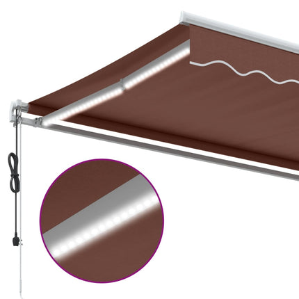 Markis automatiskt infällbar med LED brun 450x350 cm