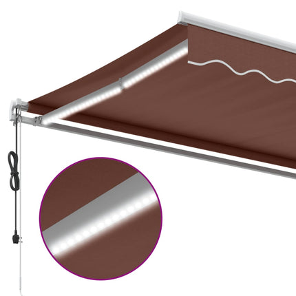 Markis automatiskt infällbar med LED brun 500x350 cm