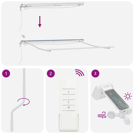 Markis automatiskt infällbar med LEDs antracit&vit 300x250 cm