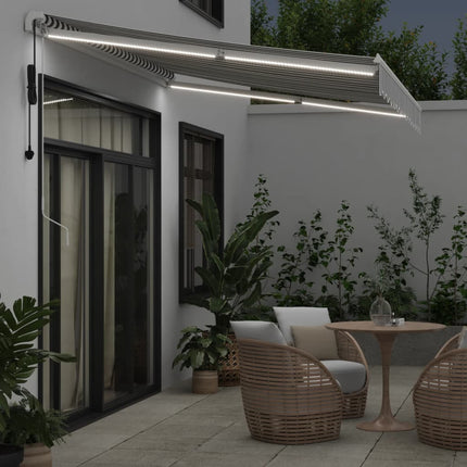 Markis automatiskt infällbar med LEDs antracit&vit 300x250 cm