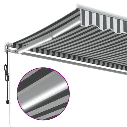 Markis automatiskt infällbar med LEDs antracit&vit 400x350 cm