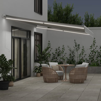 Markis manuellt infällbar med LEDs antracit och vit 500x350 cm