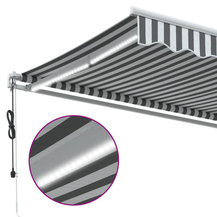 Markis automatiskt infällbar med LEDs antracit&vit 500x350 cm