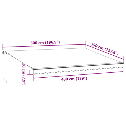 Markis manuellt infällbar antracit och vit 500x350 cm