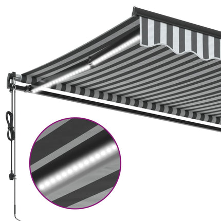 Markis automatiskt infällbar med LEDs antracit&vit 500x350 cm