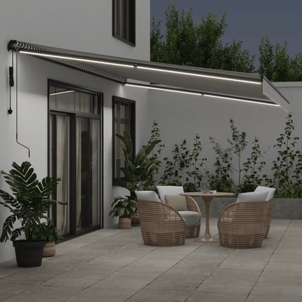 Markis automatiskt infällbar med LEDs antracit&vit 600x350 cm