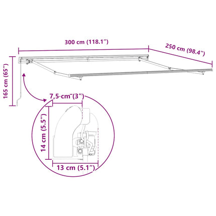 Markis manuellt infällbar antracit&vit 300x250 cm