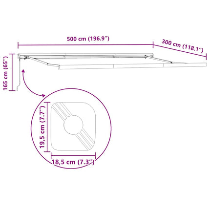 Markis infällbar antracit och vit 5x3 m tyg&aluminium