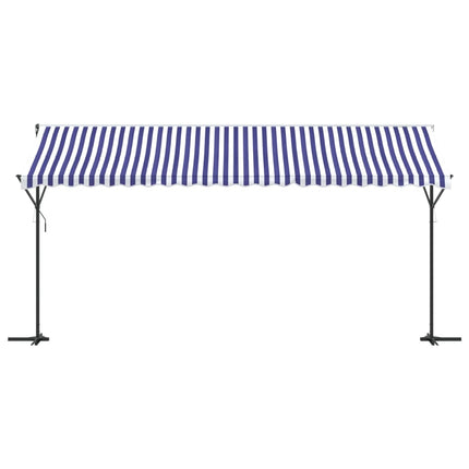 Fristående markis blå och vit 500x300 cm tyg och stål