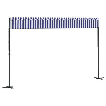 Fristående markis blå och vit 500x300 cm tyg och stål