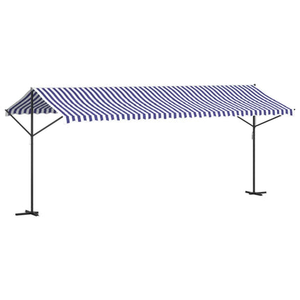 Fristående markis blå och vit 600x300 cm tyg och stål