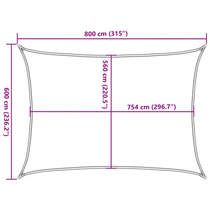 Solsegel ljusgrå 8x6 m 100% polyesteroxford