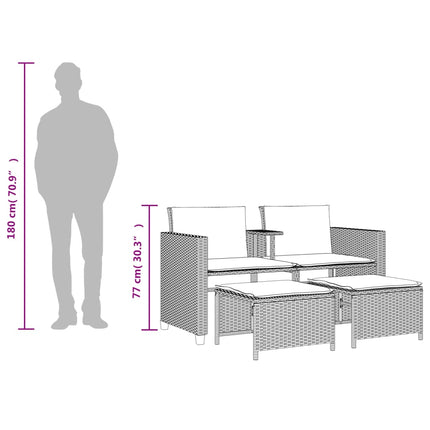 Trädgårdssoffa 2-sits med bord och pallar grå konstrotting