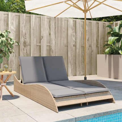 Solsäng med dyna beige 114x205x73 cm konstrotting