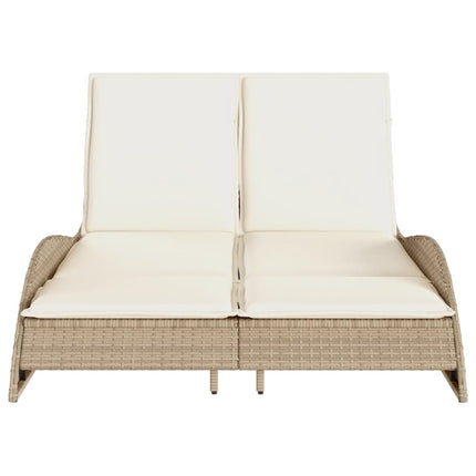 Solsäng med dyna beige 114x205x73 cm konstrotting