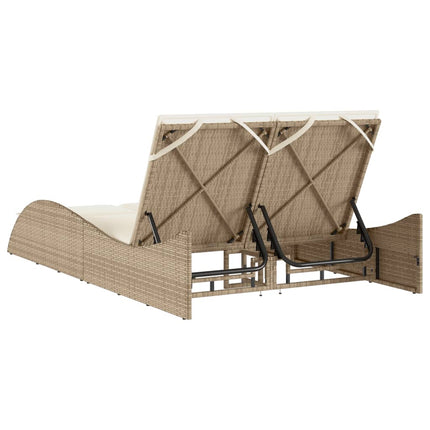 Solsäng med dyna beige 114x205x73 cm konstrotting