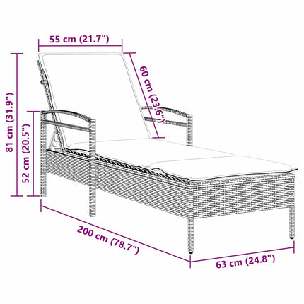 | Solstol | Reclining med kudde Svart 63 x 200 x 81 cm konstrotting