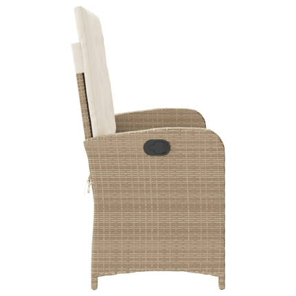 Justerbar trädgårdsbänk med dynor beige konstrotting