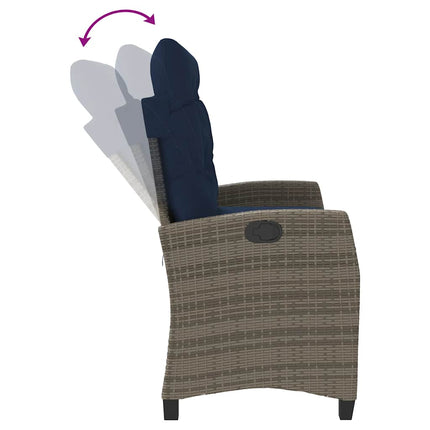 Justerbar trädgårdsbänk med dynor grå konstrotting