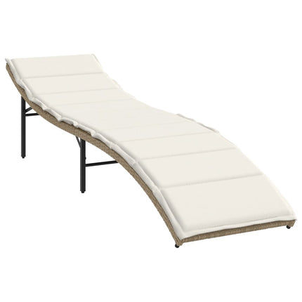 Solsäng med dyna beige 55x199x50 cm konstrotting