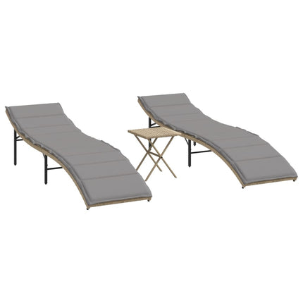 Solsängar 2 st med bord beige konstrotting