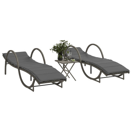 Solsängar 2 st med bord grå konstrotting