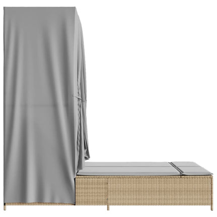 Dubbel solsäng med tak och dynor beige konstrotting