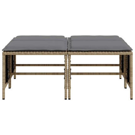 Trädgårdspallar med dynor 4 st beige konstrotting