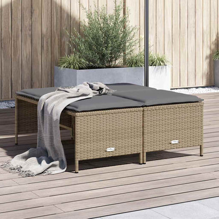 Trädgårdspallar med dynor 4 st beige konstrotting